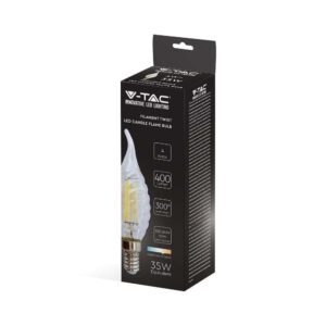 LED Λάμπα E14 4W Φλόγα με Ανάγλυφο Γυαλί Filament V-TAC 3000K – 214308