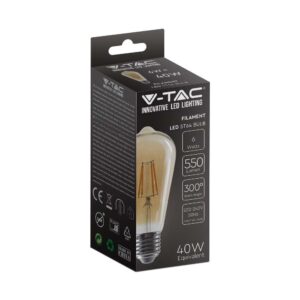 LED Λάμπα – 6W Filament E27 ST64 Amber Cover 2200K V-TAC – 214362