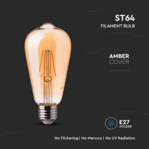 LED Λάμπα – 6W Filament E27 ST64 Amber Cover 2200K V-TAC – 214362