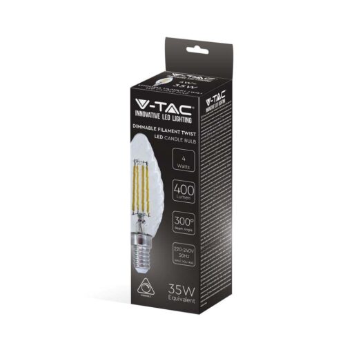 LED Λάμπα – 4W Filament  E14 Twist Κερί Dimmable 3000K V-TAC – 214367