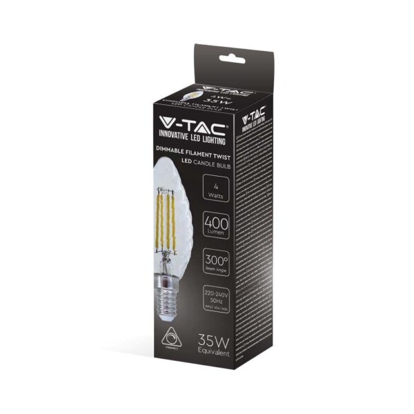 LED Λάμπα – 4W Filament  E14 Twist Κερί Dimmable 3000K V-TAC – 214367