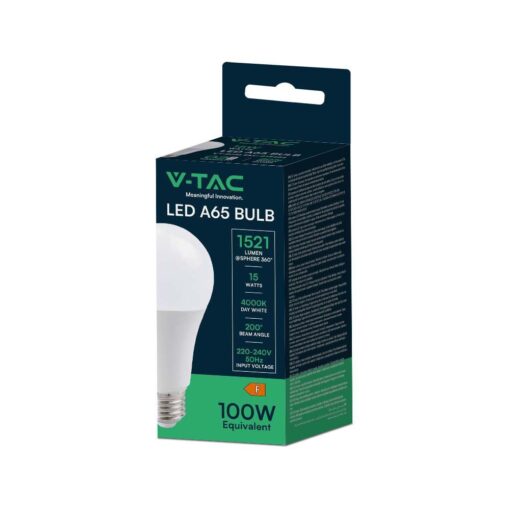 Λάμπα LED E27 A65 15W V-TAC Φυσικό Λευκό 4000K – 214454