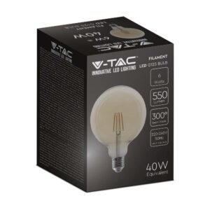 LED Λάμπα – 4W  Filament E27 G125 Amber Glass 2200K V-TAC – 214473