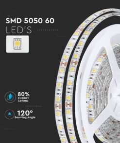 LED Ταινία 11W V-TAC Dimmable 900lm/m Αδιάβροχη IP65 Θερμό Λευκό 3000K 5 Μέτρα – 212149