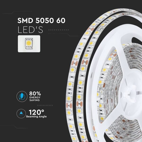 LED Ταινία 11W V-TAC Dimmable 900lm/m Αδιάβροχη IP65 Θερμό Λευκό 3000K 5 Μέτρα – 212149
