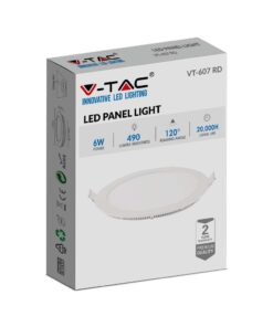 LED Πάνελ Στρογγυλό 6W V-TAC 120° 490lm Ø120 Θερμό 3000K – 214854