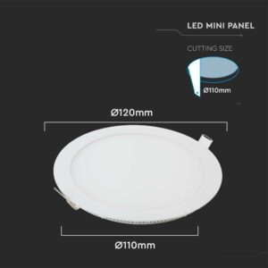 LED Πάνελ Στρογγυλό 6W V-TAC 120° 490lm Ø120 Θερμό 3000K – 214854
