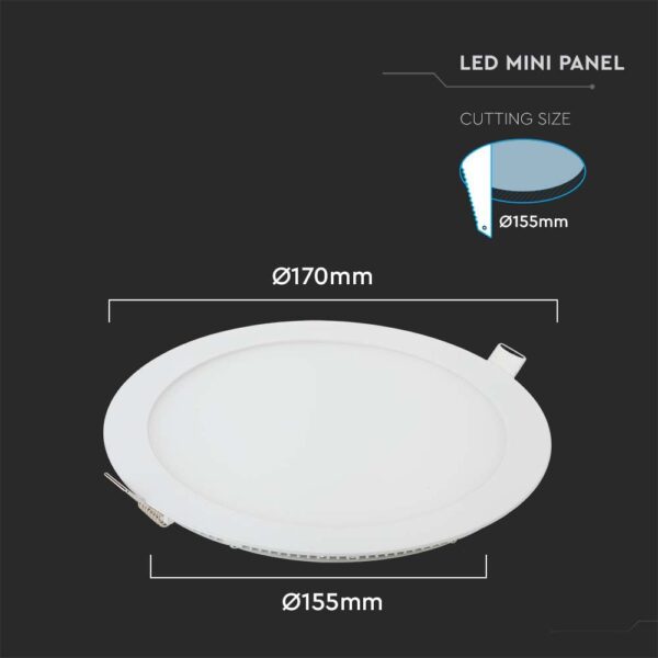 LED Πάνελ Στρογγυλό 12W V-TAC 120° 1160lm Ø170 Θερμό 3000K – 214857