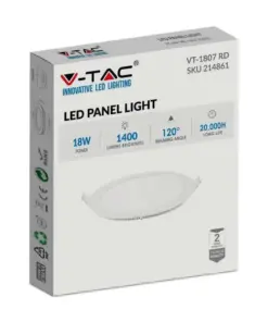 LED Πάνελ Στρογγυλό 18W V-TAC 120° 1400lm Ø225 Φυσικό 4000K – 214861