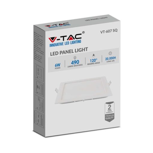 LED Πάνελ Τετράγωνο Χωνευτό 6W V-TAC 6400K – 214865