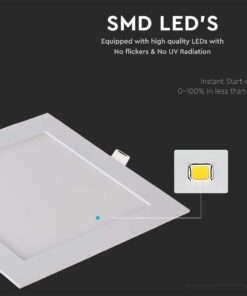 LED Πάνελ Τετράγωνο Χωνευτό 18W V-TAC 120° 1400lm 22.5X22.5cm Θερμό 3000K – 214869