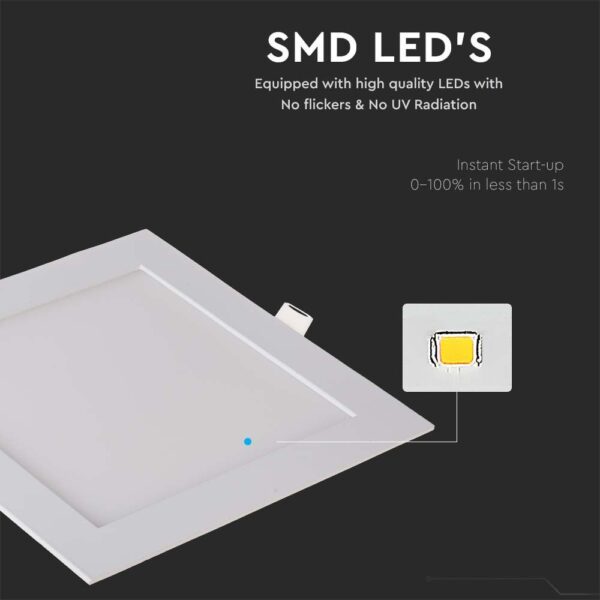 LED Πάνελ Τετράγωνο Χωνευτό 18W V-TAC 120° 1400lm 22.5X22.5cm Θερμό 3000K – 214869