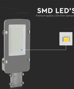 LED Φωτιστικό Δρόμου 50W V-TAC PRO Samsung Chip 110° 5000lm Γκρι Αδιάβροχο IP65 Φυσικό Λευκό 4000K – 215271