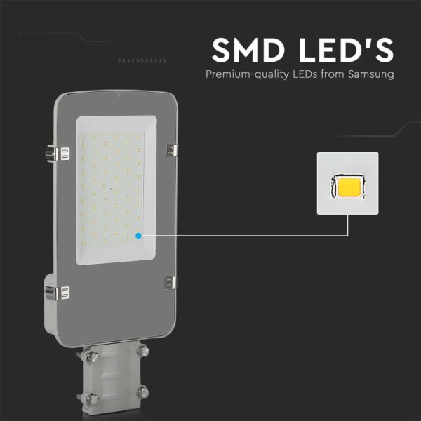 LED Φωτιστικό Δρόμου 50W V-TAC PRO Samsung Chip 110° 5000lm Γκρι Αδιάβροχο IP65 Φυσικό Λευκό 4000K – 215271