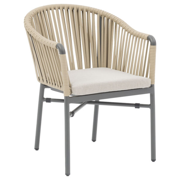 Garden armchair Ditte pakoworld aluminum charcoal-beige fabric rope 216-000006