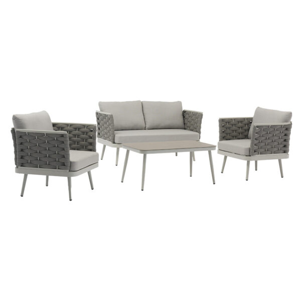 Garden lounge Moritz pakoworld set of 4 pcs aluminum gray-textilene gray-beige cushion 216-000007