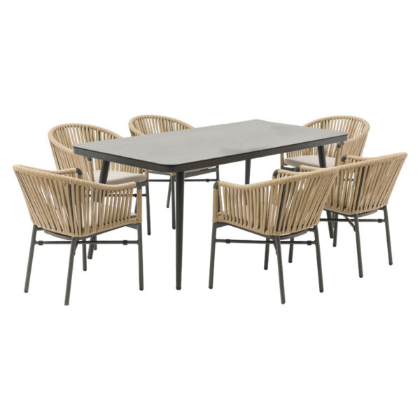 Dining Set 7pcs Ecco-Ditte pakoworld aluminium anthracite-textilene beige 160x90x75cm 216-000018