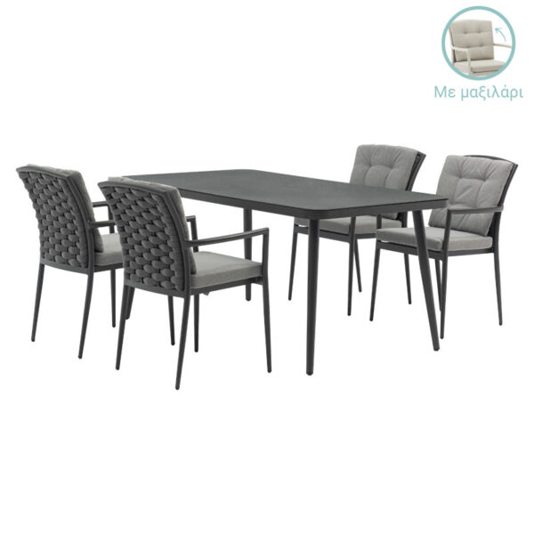 Dining Set 5pcs Ecco-Moritz pakoworld aluminium anthracite-textilene grey 160x90x75cm 216-000019