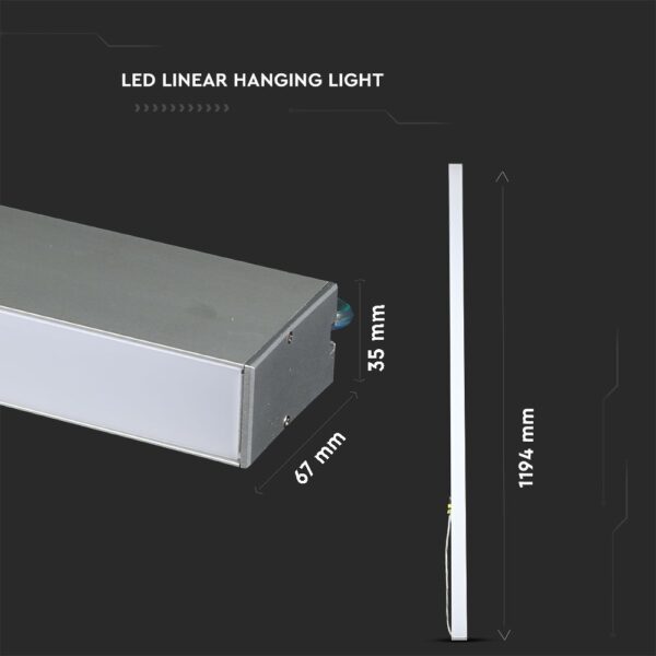 LED Γραμμικό Κρεμαστό Φωτιστικό 120cm Ασημί Linkable 40W V-TAC PRO Samsung Chip 3300lm Ψυχρό Λευκό 6400K – 21601