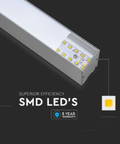LED Γραμμικό Κρεμαστό Φωτιστικό 120cm Ασημί Linkable 40W V-TAC PRO Samsung Chip 3300lm Ψυχρό Λευκό 6400K – 21601