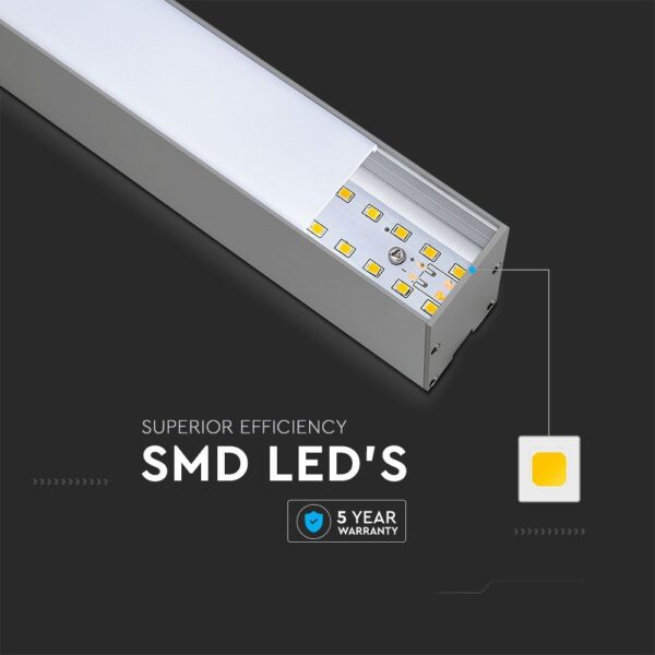LED Γραμμικό Κρεμαστό Φωτιστικό 120cm Ασημί Linkable 40W V-TAC PRO Samsung Chip 3300lm Ψυχρό Λευκό 6400K – 21601