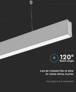 LED Γραμμικό Κρεμαστό Φωτιστικό 120cm Ασημί Linkable 40W V-TAC PRO Samsung Chip 3300lm Ψυχρό Λευκό 6400K – 21601