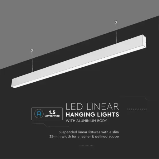 LED Γραμμικό Κρεμαστό Φωτιστικό 120cm Λευκό Linkable 40W V-TAC PRO Samsung Chip 4000lm 120° Ψυχρό   6400K – 21602
