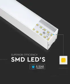 LED Γραμμικό Κρεμαστό Φωτιστικό 120cm Λευκό Linkable 40W V-TAC PRO Samsung Chip 4000lm 120° Ψυχρό 6400K – 21602