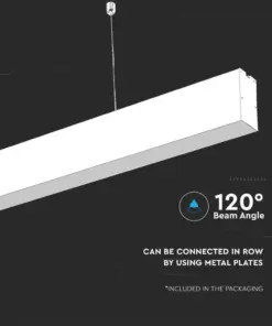 LED Γραμμικό Κρεμαστό Φωτιστικό 120cm Λευκό Linkable 40W V-TAC PRO Samsung Chip 4000lm 120° Ψυχρό 6400K – 21602