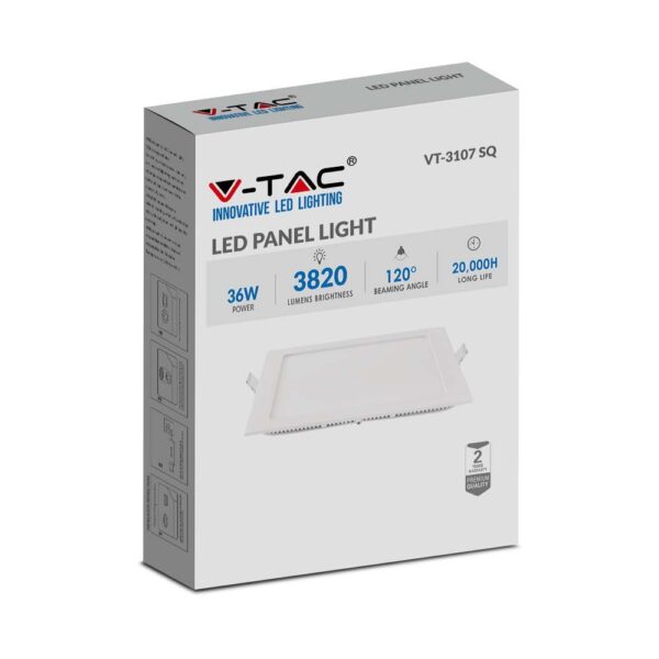 LED Πάνελ Τετράγωνο Χωνευτό 36W V-TAC 30×30 Φυσικό Λευκό 4000K – 216430