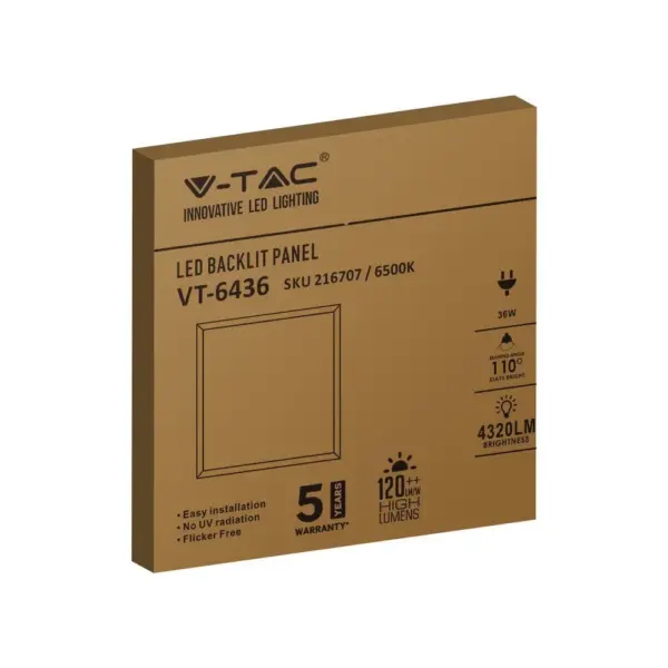 LED Πάνελ Τετράγωνο Χωνευτό 60X60 cm 36W V-TAC 120° 4320lm Ψυχρό 6500K – 216707