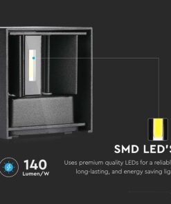 LED Φωτιστικό Τοίχου Up-Down 5W V-TAC Μαύρο Αδιάβροχο IP65 Θερμό 3000Κ – 217078