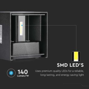 LED Φωτιστικό Τοίχου Up-Down 5W V-TAC Μαύρο Αδιάβροχο IP65 Θερμό 3000Κ – 217078