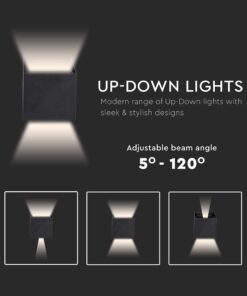 LED Φωτιστικό Τοίχου Up-Down 5W V-TAC Μαύρο Αδιάβροχο IP65 Θερμό 3000Κ – 217078