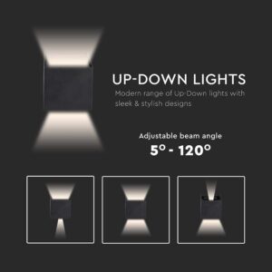 LED Φωτιστικό Τοίχου Up-Down 5W V-TAC Μαύρο Αδιάβροχο IP65 Θερμό 3000Κ – 217078