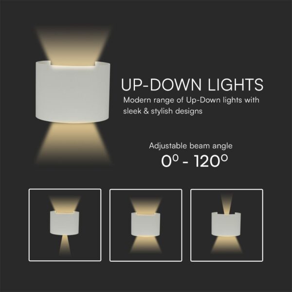 Αρχιτεκτονικό Φωτιστικό Τοίχου Up-Down LED 5W Γκρι Στρογγυλό IP65 4000K με Ρυθμιζόμενη Δέσμη V-TAC – 217092