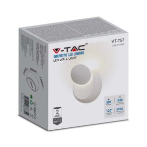 Φωτιστικό Τοίχου 5W LED Κυκλικό Περιστρεφόμενο Λευκό V-TAC IP65 Φυσικό Λευκό 4000K – 217093