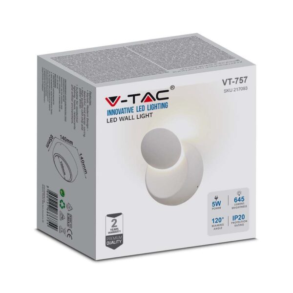 Φωτιστικό Τοίχου 5W LED Κυκλικό Περιστρεφόμενο Λευκό V-TAC IP65 Φυσικό Λευκό 4000K – 217093