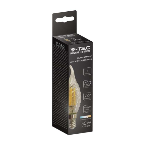 LED Λάμπα E14 4W Φλόγα Filament V-TAC Θερμό 2200K – 217116