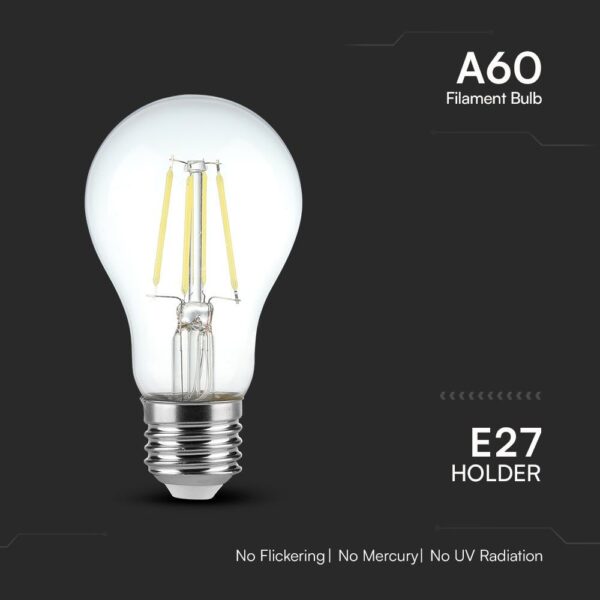  Λάμπα LED E27 Filament 4W Ψυχρό 6500K V-TAC – 217120VT