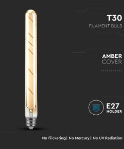 LED Λάμπα E27 T30 30cm 5W Filament Amber V-TAC 300° 500lm Θερμό Λευκό 2200Κ – 217142