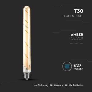 LED Λάμπα E27 T30 30cm 5W Filament Amber V-TAC 300° 500lm Θερμό Λευκό 2200Κ – 217142