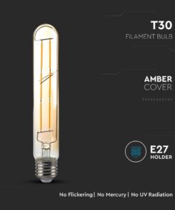 LED Λάμπα E27 T30 Σωληνωτή 6W Filament Amber Cover V-TAC 2200K – 217143