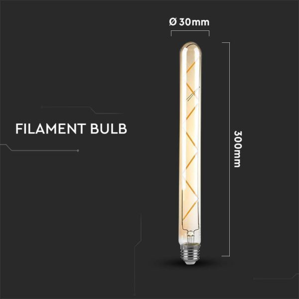 LED Λάμπα E27 T30 Σωληνωτή 7W Filament Amber Cover V-TAC 2200K – 217144