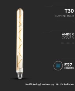 LED Λάμπα E27 T30 Σωληνωτή 7W Filament Amber Cover V-TAC 2200K – 217144