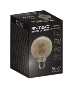 LED Λάμπα E27 G95 8W Filament Amber V-TAC 300° 700lm Θερμό Λευκό 2200Κ – 217145