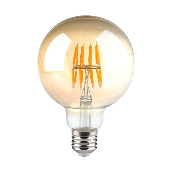 LED Λάμπα E27 G95 8W Filament Amber V-TAC 300° 700lm Θερμό Λευκό 2200Κ – 217145