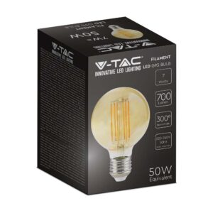 LED Λάμπα E27 G95 7W Filament Amber V-TAC 300° 700lm Θερμό Λευκό 2200Κ – 217147