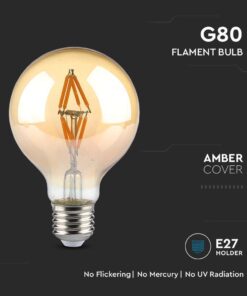 LED Λάμπα E27 G80 4W Filament Amber V-TAC 300° 400lm Θερμό Λευκό 2200Κ – 217148