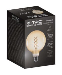 LED Λάμπα E27 G125 5W Filament Amber V-TAC 300° 300lm Θερμό Λευκό 1800Κ – 217216